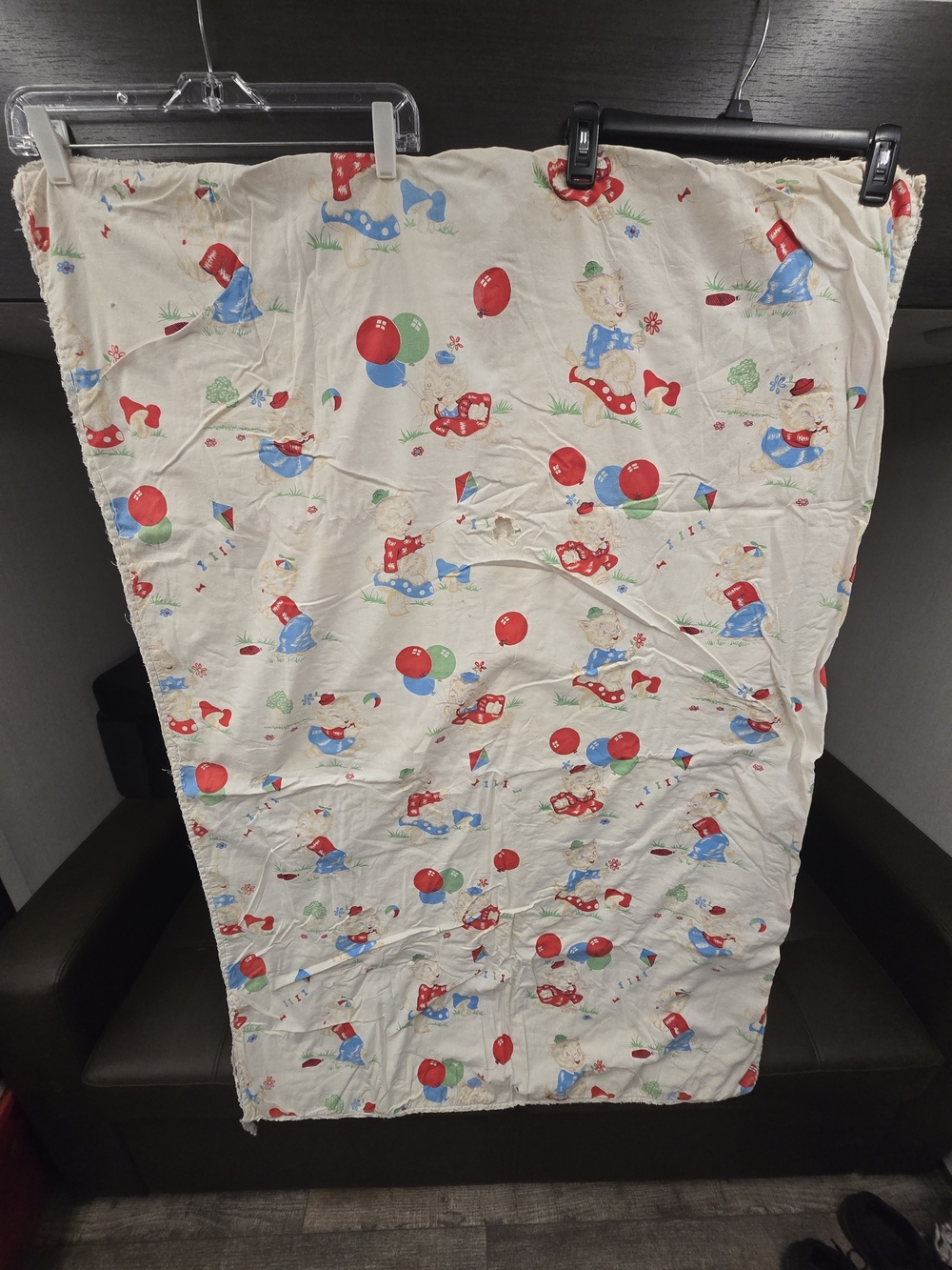 Vintage, Homemade Kids Balloon And Cat Print Blanket